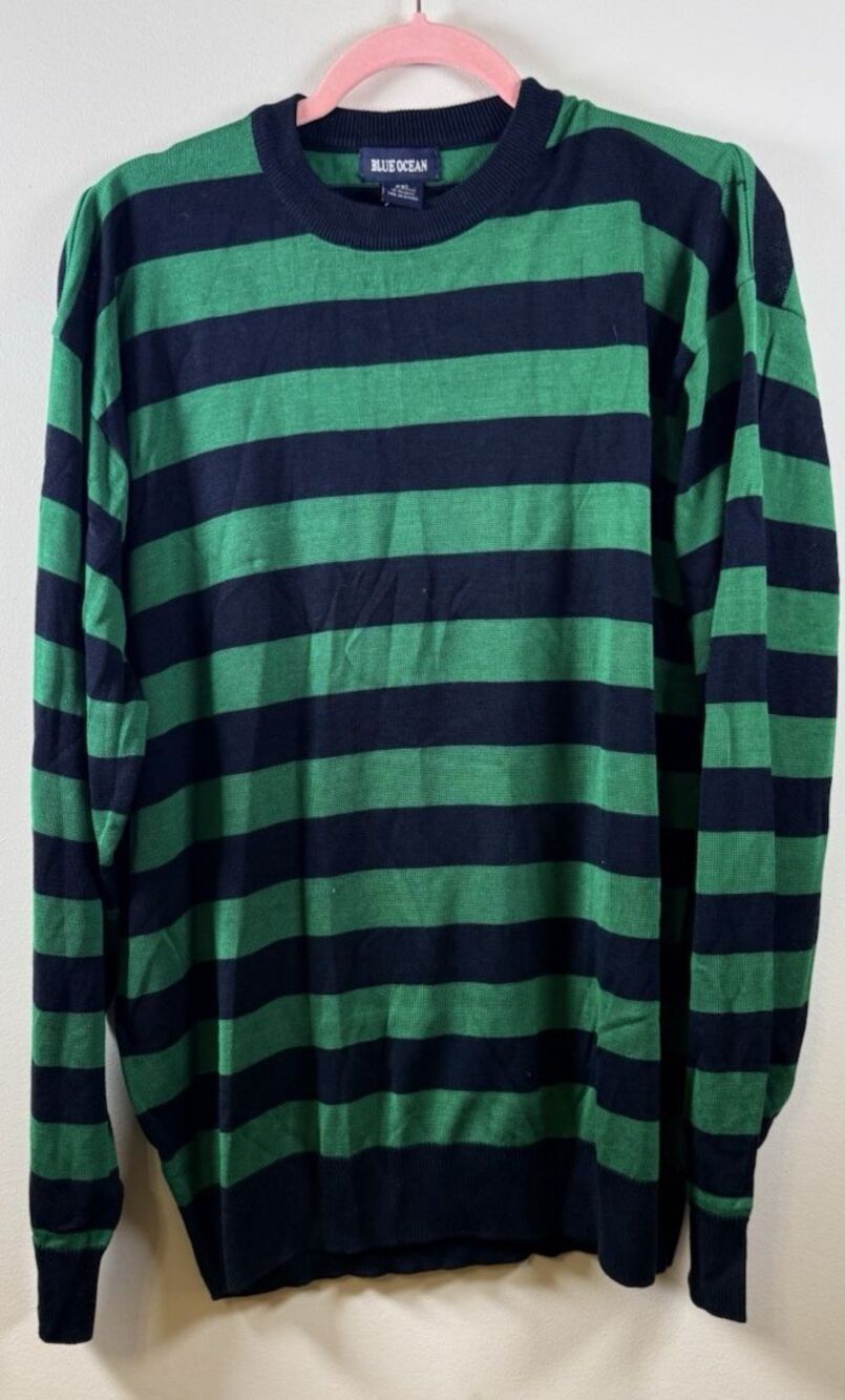 Blue Ocean Men's Striped Knit Sweater Navy/Green 2XL Acrylic